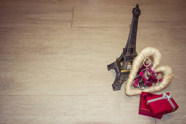 istock Background for valentine's day with love heart, Eiffel Tower and 697235366