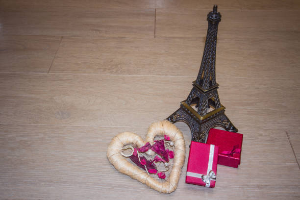 istock Background for valentine's day with love heart, Eiffel Tower and 697235384