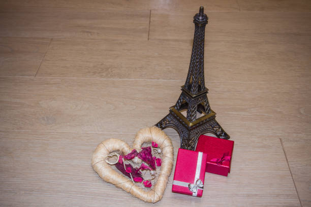 istock Background for valentine's day with love heart, Eiffel Tower and 697235398