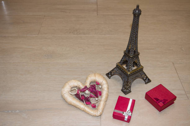 istock Background for valentine's day with love heart, Eiffel Tower and 697235400