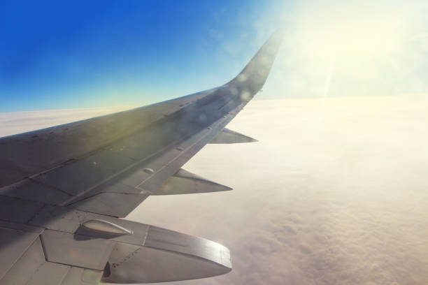 istock Aircraft wing high in the sky. 697235566