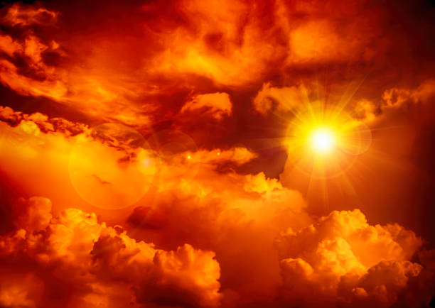istock Red and orange color sky,cloud with sun 697235836