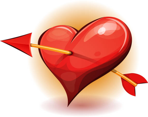 레드 심장 아이콘 화살표에 의해 피어 싱 - arrow heart shape love luck stock illustrations