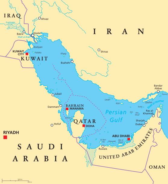 ilustrações de stock, clip art, desenhos animados e ícones de persian gulf region political map - iran vector saudi arabia kuwait