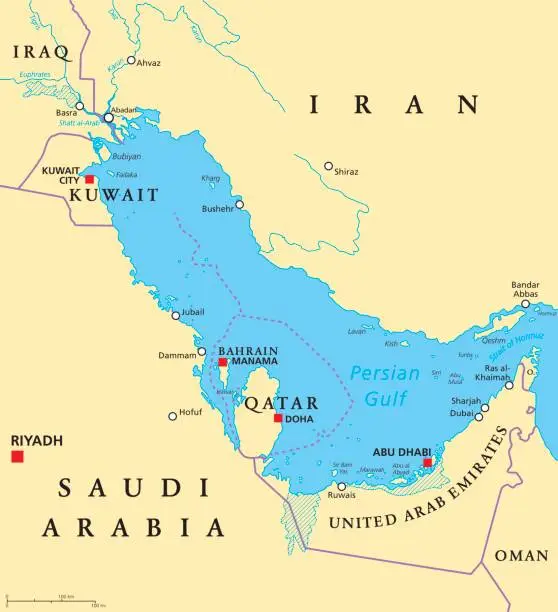Vector illustration of Persian Gulf region political map