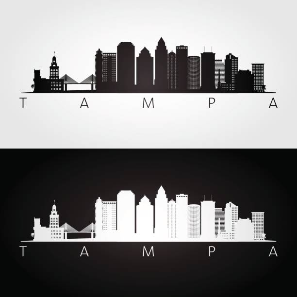 Tampa USA skyline and landmarks silhouette, black and white design, vector illustration. Tampa USA skyline and landmarks silhouette, black and white design, vector illustration. bridge silhouette vector isolated stock illustrations