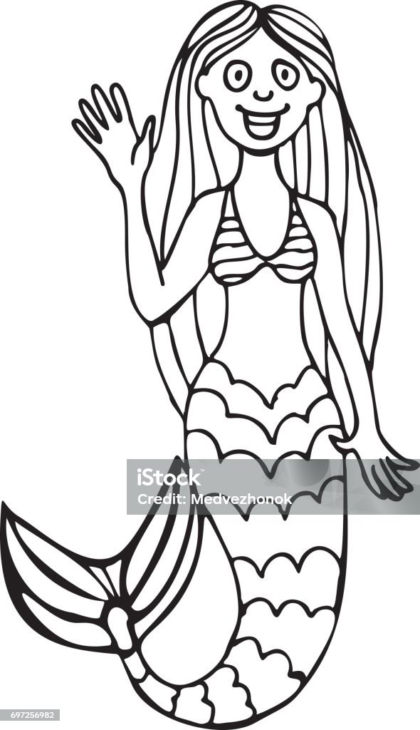 Cartoon pretty mermaid. Cartoon pretty mermaid. Contour image. Vector clip art. Adult stock vector