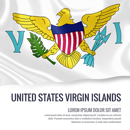 United States Virgin Islands flag. Silky flag of United States Virgin Islands waving on an isolated white background with the white text area for your advert message. 3D rendering.