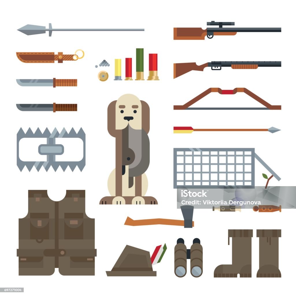 Hunt Tools Set Hunting Tools Equipment Stock Illustration - Download Image Now ...