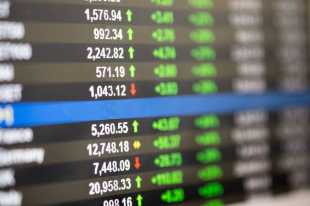 Index on monitor display price movement from trading. stock photo