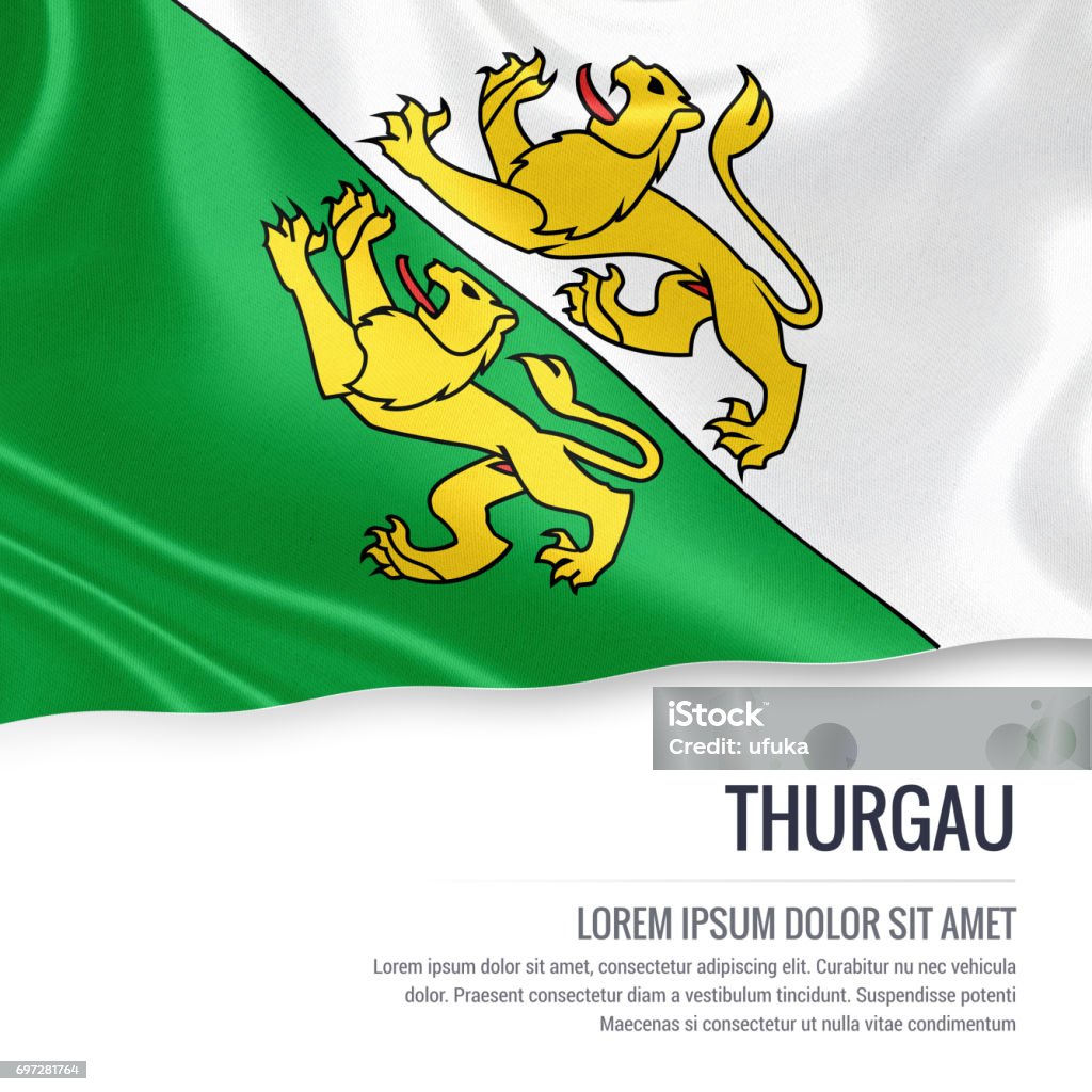 Switzerland state Thurgau flag waving on an isolated white background. State name and the text area for your message. 3D illustration. Flag Stock Photo