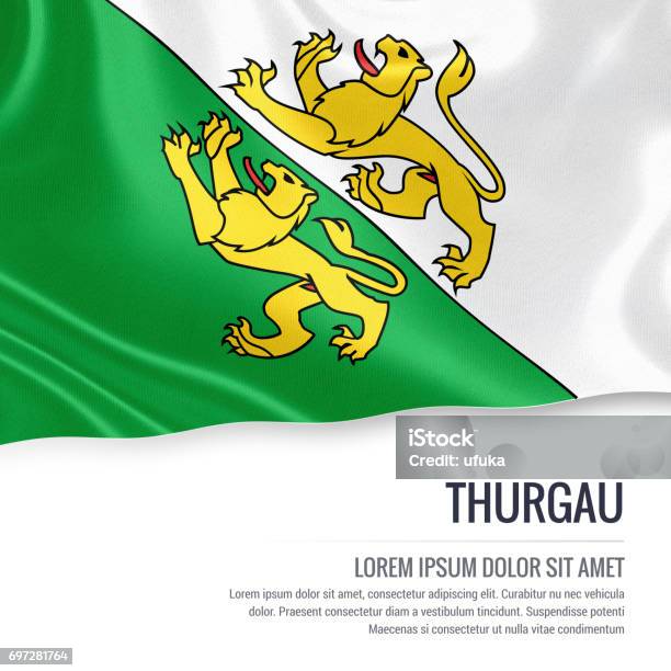 Switzerland State Thurgau Flag Waving On An Isolated White Background State Name And The Text Area For Your Message 3d Illustration Stock Photo - Download Image Now