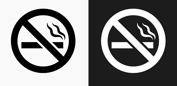 No Cigarette Smoking Icon on Black and White Vector Backgrounds