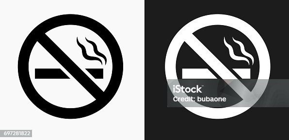 istock No Cigarette Smoking Icon on Black and White Vector Backgrounds 697281822