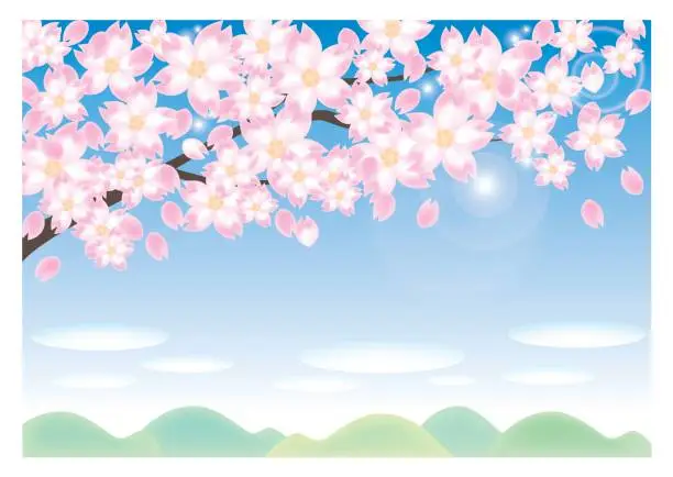 Vector illustration of Cherry tree scenery