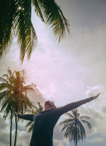 istock Man with arms wide open enjoying in nature. 697290160