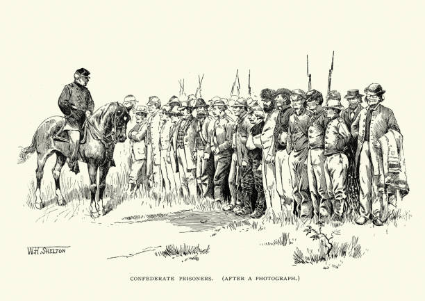 ilustrações de stock, clip art, desenhos animados e ícones de american civil war, confederate prisoners - confederate soldier