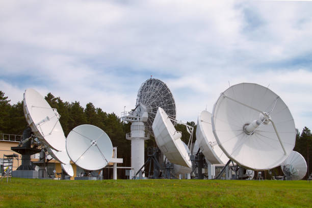 istock Satellite dishes are aimed at the sky 697302808
