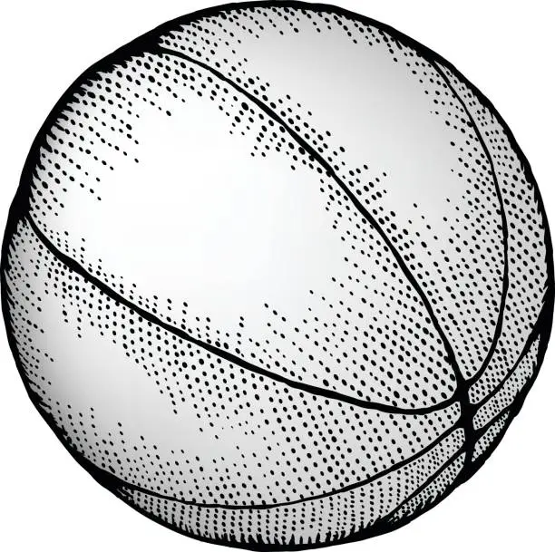 Vector illustration of Basketball drawing in retro style. Doodle sport icon on white background.