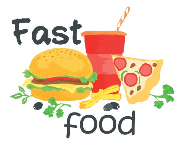 naklejka fast food - white background food close up studio shot stock illustrations