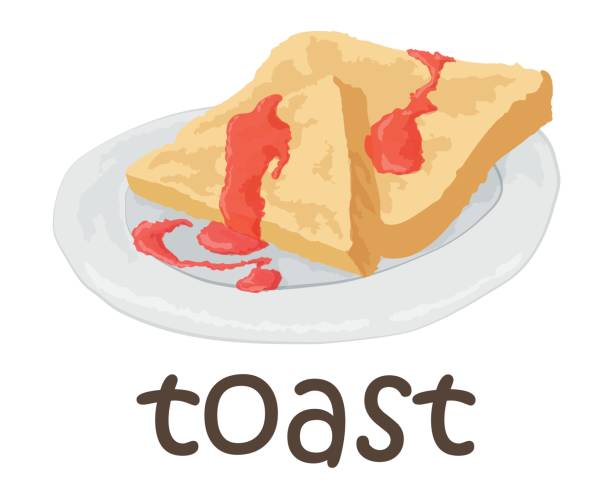 naklejka toast - white background food close up studio shot stock illustrations