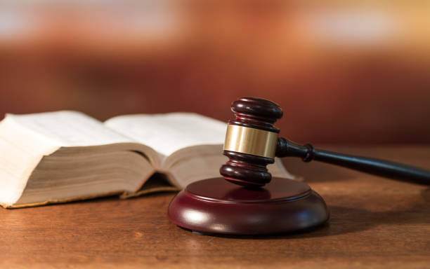 istock Judge hammer with law book 697322598