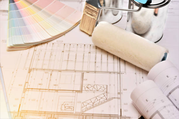 istock Painting equipment with floor plans 697332474