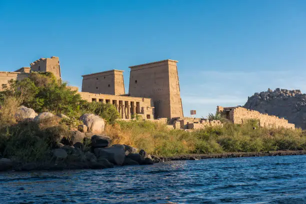 General view of the Temple of Philae, Aswan, Egypt.