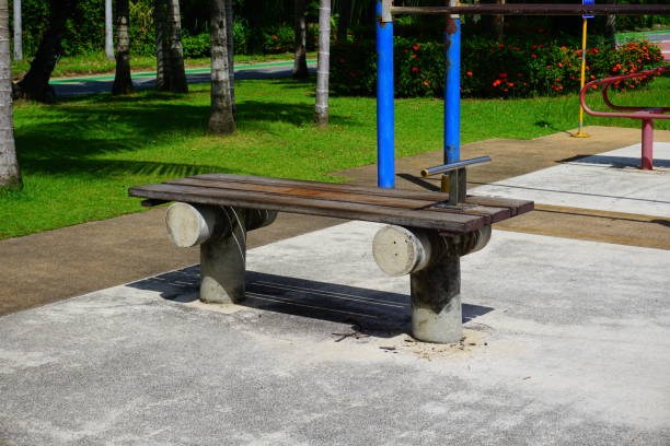 istock Fitness equipment in a park 697350612