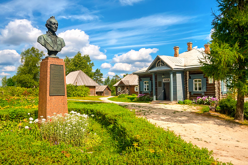 Borovichi, Russia - July 29, 2015: Monument to Alexander Suvorov in his estate in the summer sunny day. A. Suvorov (1730 -1800) is a great russian warlord