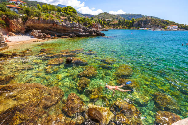 snorkeling in mani greece - mani peninsula imagens e fotografias de stock