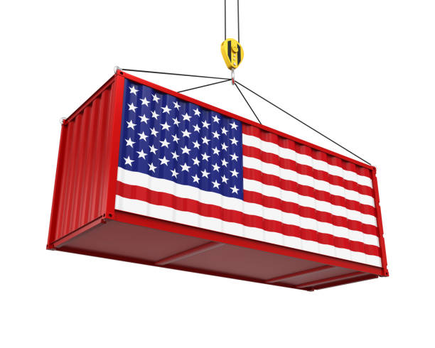 istock Container with United States Flag and Crane Hook 697354570