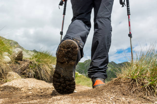 istock Closeup of hiking boots. 697355538