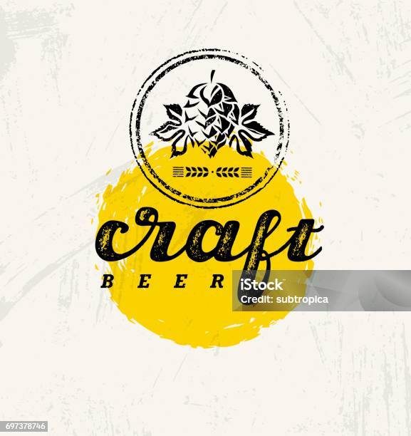 Craft Beer Brewery Artisan Creative Vector Stamp Sign Concept Rough Handmade Alcohol Banner Menu Page Design Stock Illustration - Download Image Now