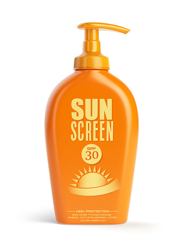 Envase de crema, aceite y loción de pantalla de sol. Cosméticos de protección solar photo