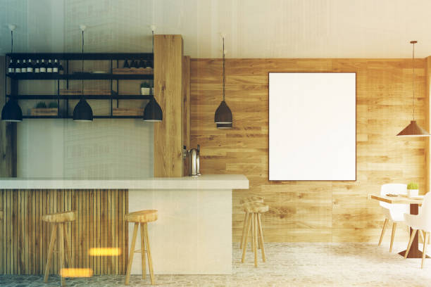 istock Light wooden bar, poster, side toned 697393736