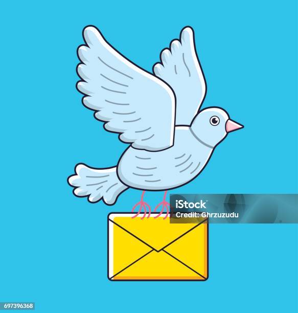 Pigeon Bird Flying With A Yellow Envelope Dove Mail Stock Illustration - Download Image Now
