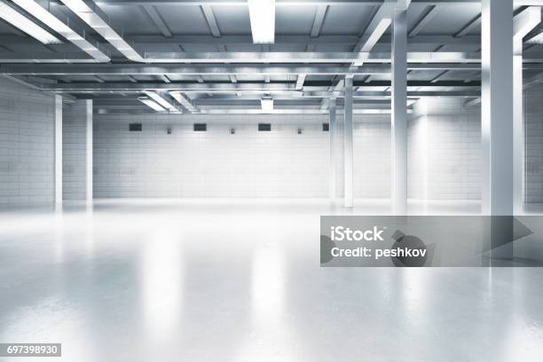 Light Interior With Blank Wall Stock Photo - Download Image Now - Flooring, Shiny, Concrete