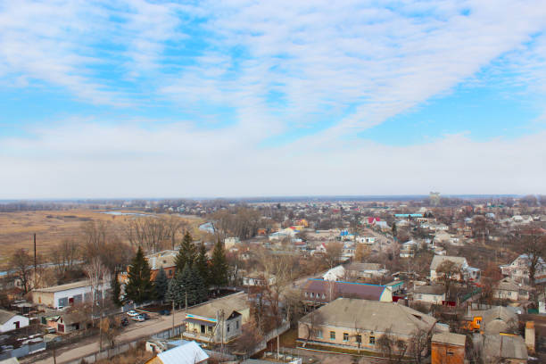 istock view to Kozelets town bird's-eye view 697399824