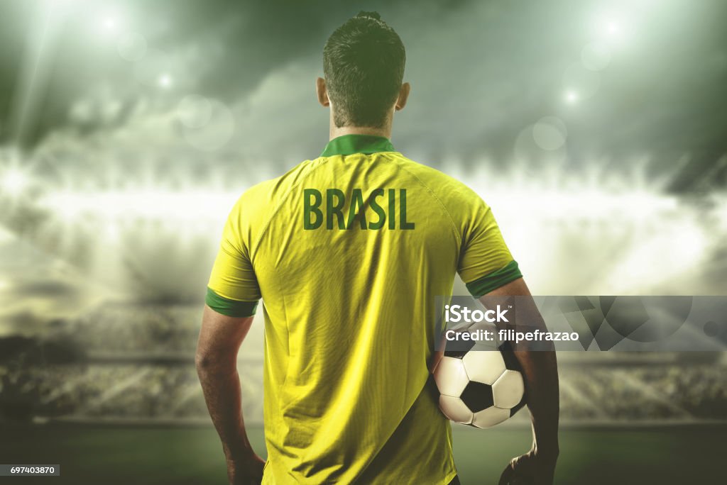 Brasilianische Fan / Sport Player auf Uniform feiert - Lizenzfrei Brasilien Stock-Foto