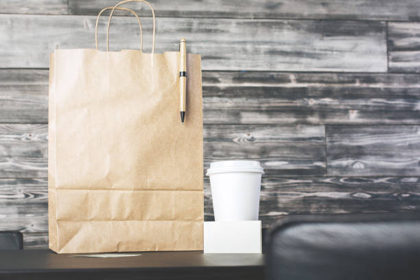istock Shopping bag, coffee and business card 697403920