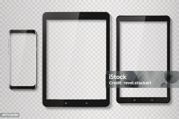 Popular Top Model Of Modern Frameless Smartphone And Tablet Tec Stock Illustration - Download Image Now