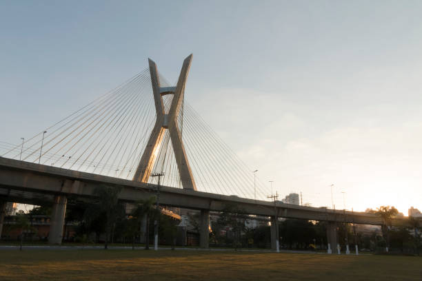 istock Sunset at Estaiada bridge in Sao Paulo, Brazil 697420620