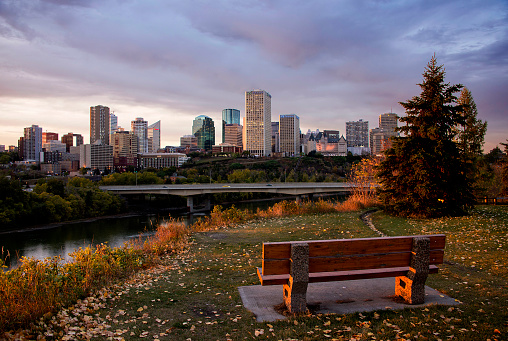 Skyline Of Edmonton, Alberta, Canada during sunset.