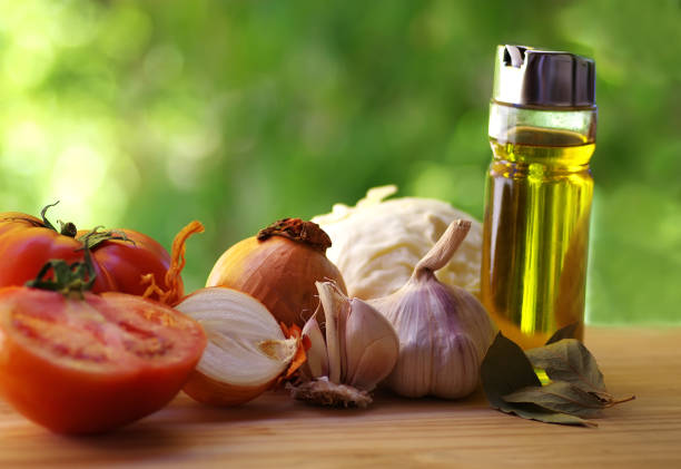 fresh vegetables spices, herbs and  oliveoil