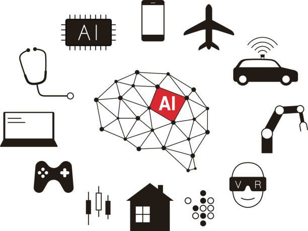 illustrations, cliparts, dessins animés et icônes de l’intelligence artificielle se connecter à l’avenir, illustration vectorielle - technology computer chip industry electrical equipment