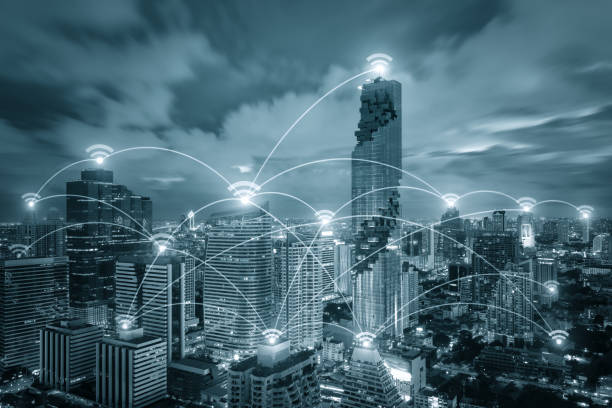 istock Wifi icon and city scape and network connection concept, Smart city and wireless communication network, abstract image visual, internet of things 697459898