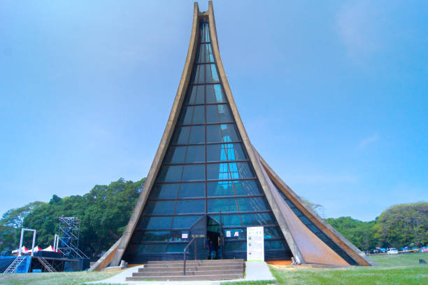 istock Modern looking church in Taichung under blue sky 697462280