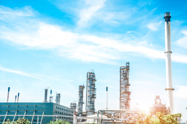 istock Industrial view at oil refinery plant form industry zone 697482332