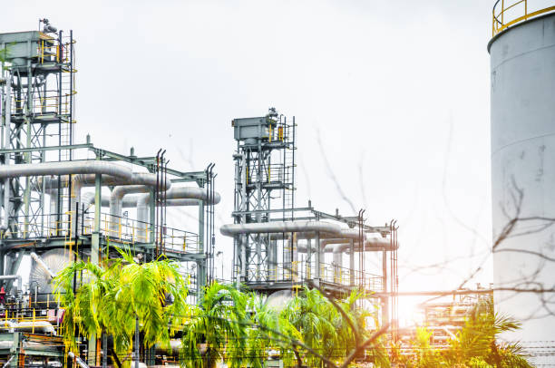 istock Industrial view at oil refinery plant form industry zone 697484830
